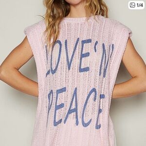 36B - POL LOVE ‘N PEACE Pink Sleeveless Knit Top with Blue Text